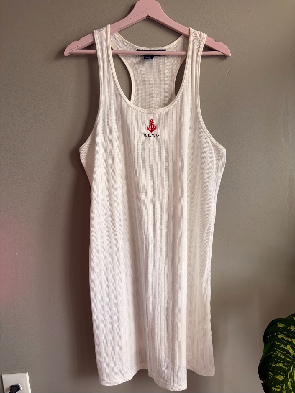 Ralph Lauren White Ribbed Racerback midi sleep dress  with Red Logo